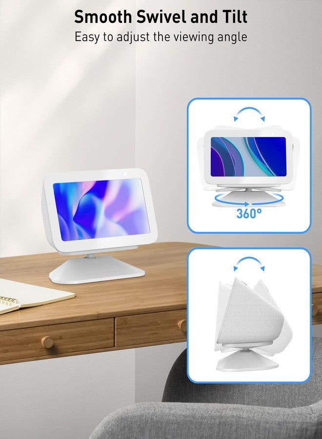 Maxonar Stand for Echo Show 5 (3rd Gen), Adjustable Tilt Swivel Stand Anti-Slip Base Strong Magnetic Compatible with 2023 Release Show 5 Smart Speaker- White - Image 2